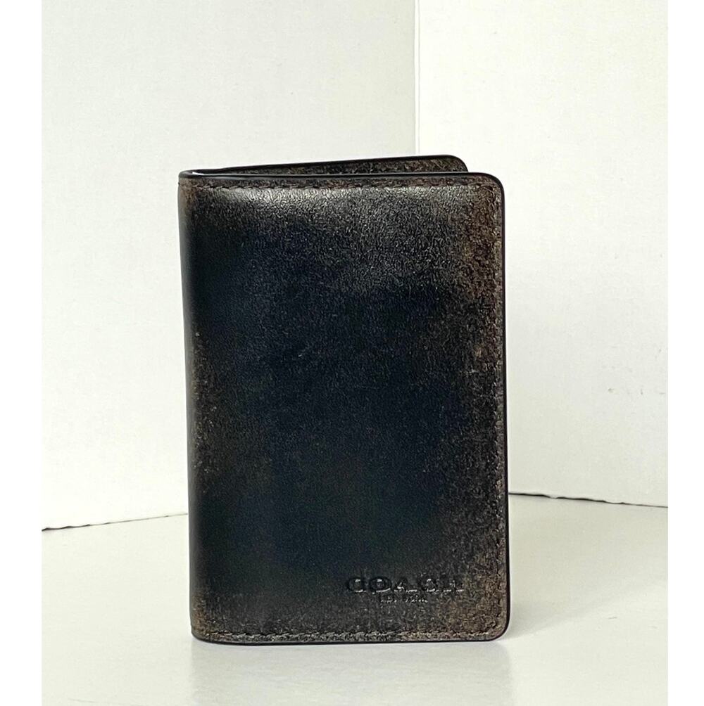 Coach CEU95 Mens Black Brown Loved Leather Bifold ID Wallet